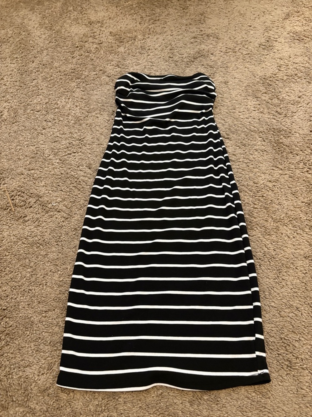 Black and White Strapless Stripe Dress